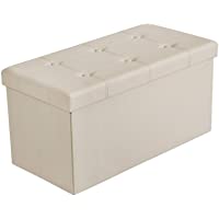 SONGMICS Baúl Puff Taburete para Almacenaje Plegable- Carga Máxima de 300 kg- 76 x 38 x 38 cm- Beige LSF40M